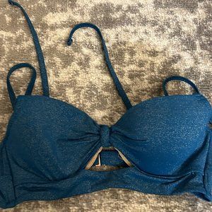 Sand and Shore Women's Teal Bikini Top with Gold Sparkle Effect Size 34B
